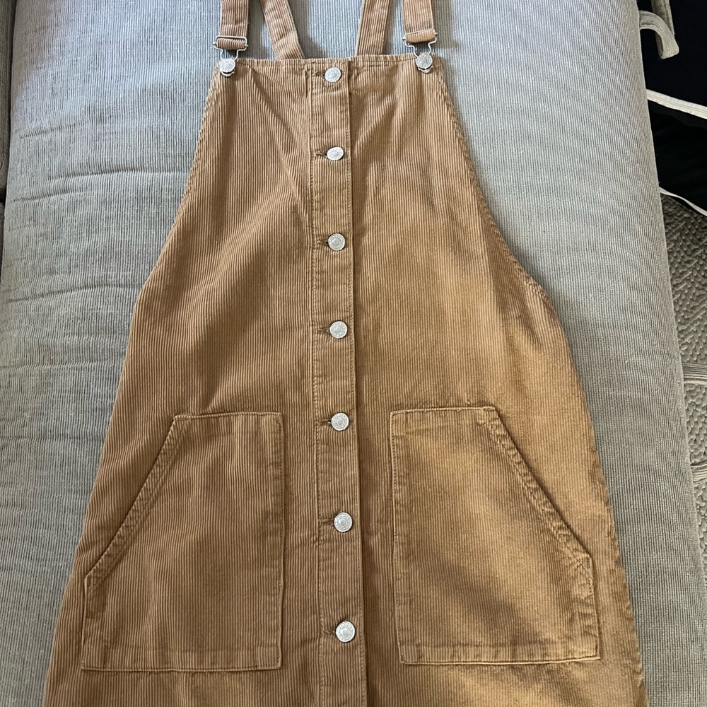 Topshop Beige Corduroy Pinafore Dress